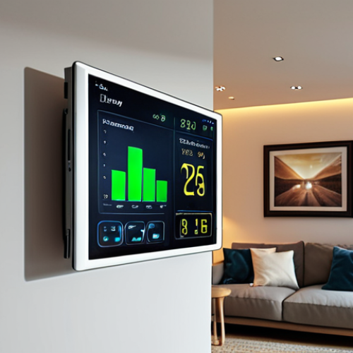 Home 18 **
Smart home interior with automated lighting adjusting to daylight, energy management system display, showcasing energy savings.
**