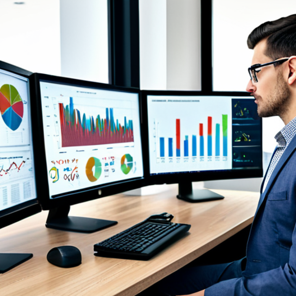 Market Research**
"A professional data analyst, fully clothed in business casual attire, studying market trend graphs on a large monitor in a modern office. The scene emphasizes data visualization and analytical thinking. Safe for work, appropriate content, professional, perfect anatomy, natural pose, high quality."
**