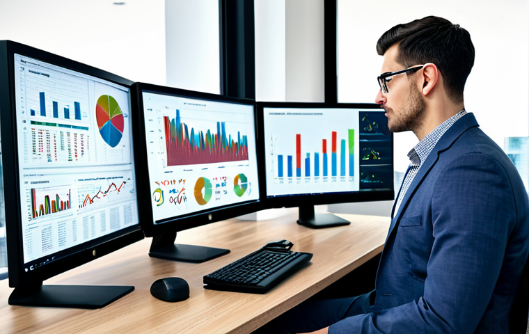 Market Research**
"A professional data analyst, fully clothed in business casual attire, studying market trend graphs on a large monitor in a modern office. The scene emphasizes data visualization and analytical thinking. Safe for work, appropriate content, professional, perfect anatomy, natural pose, high quality."
**