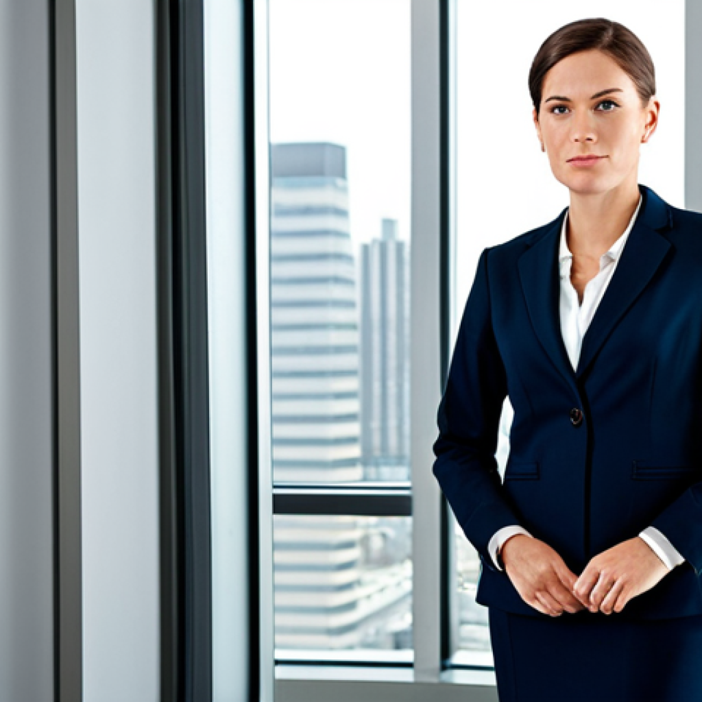 디지털 프리 존에서의 투자자 관계 관리 - Corporate Professional**
"A professional businesswoman in a modest, tailored business suit, standin...