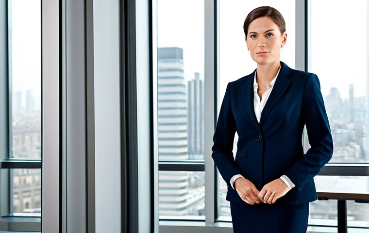 디지털 프리 존에서의 투자자 관계 관리 - Corporate Professional**
"A professional businesswoman in a modest, tailored business suit, standin...